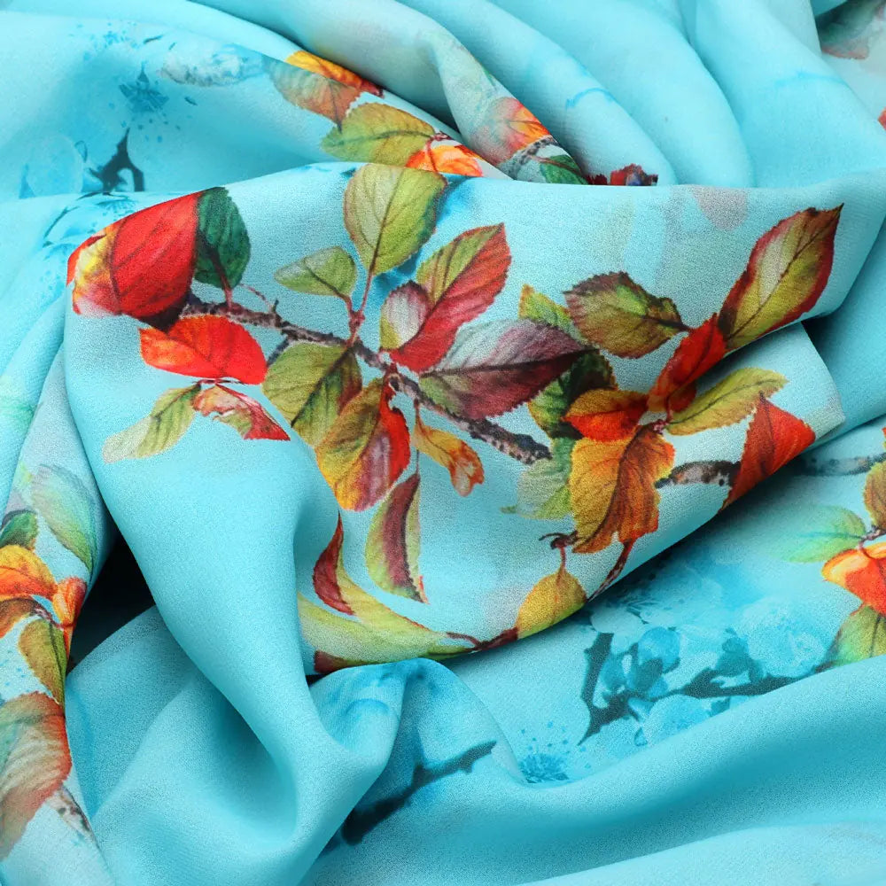 Turquoise Flower Weightless Printed Fabric – we 0 ta09230p1 110 c