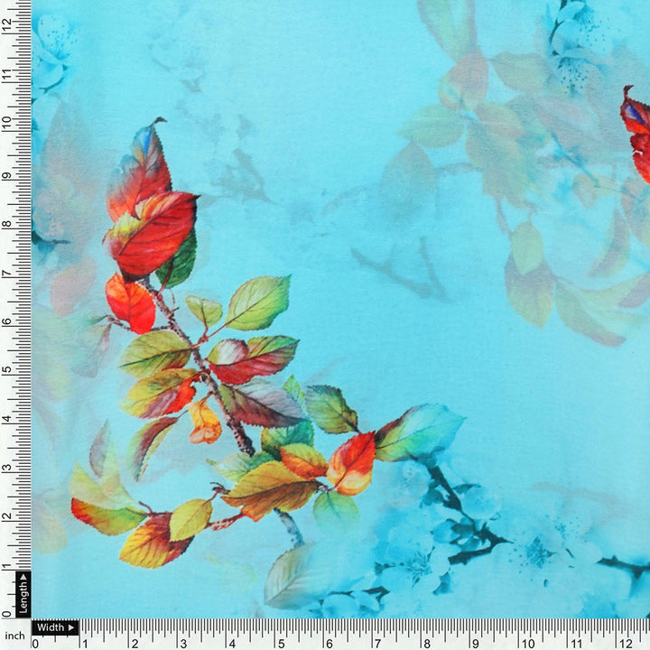 Turquoise Flower Weightless Printed Fabric