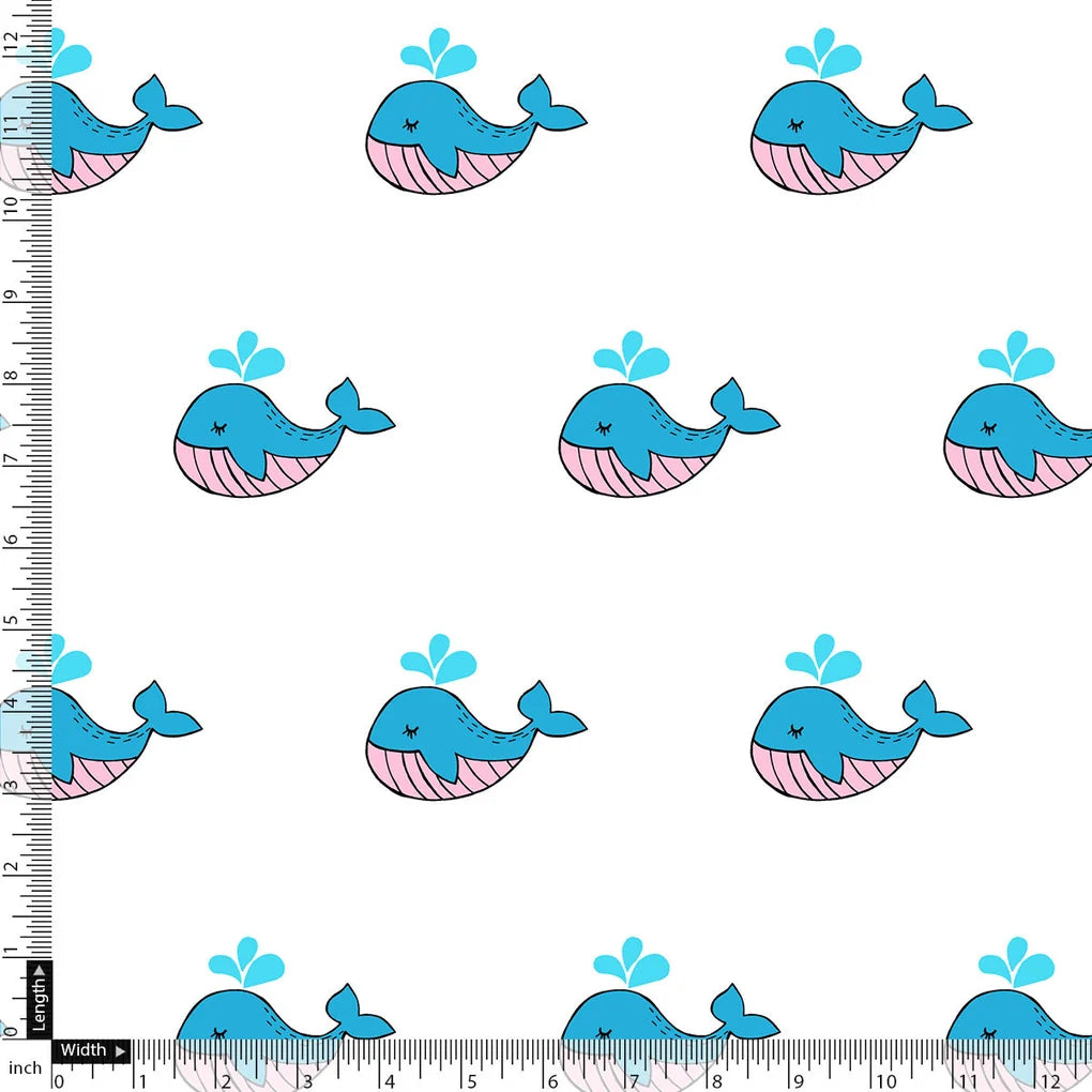 Blue and White Whale Print Muslin Fabric for Kids – whale1