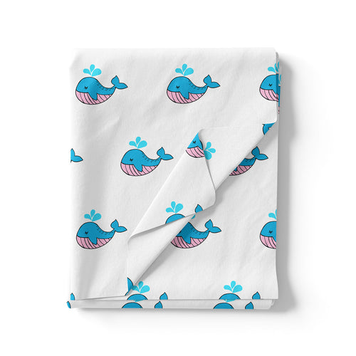 Blue and White Whale Print Muslin Fabric for Kids – whale2
