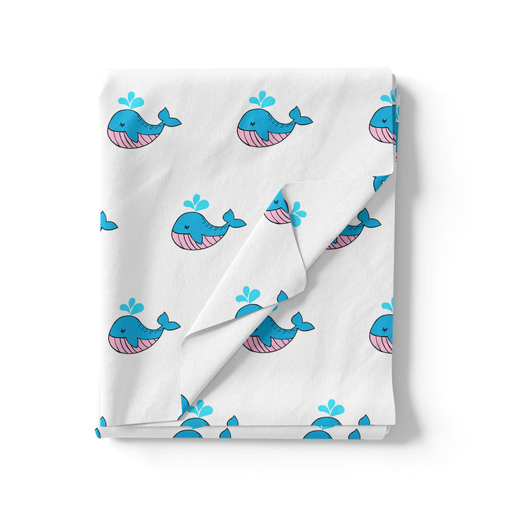 Blue and White Whale Print Muslin Fabric for Kids