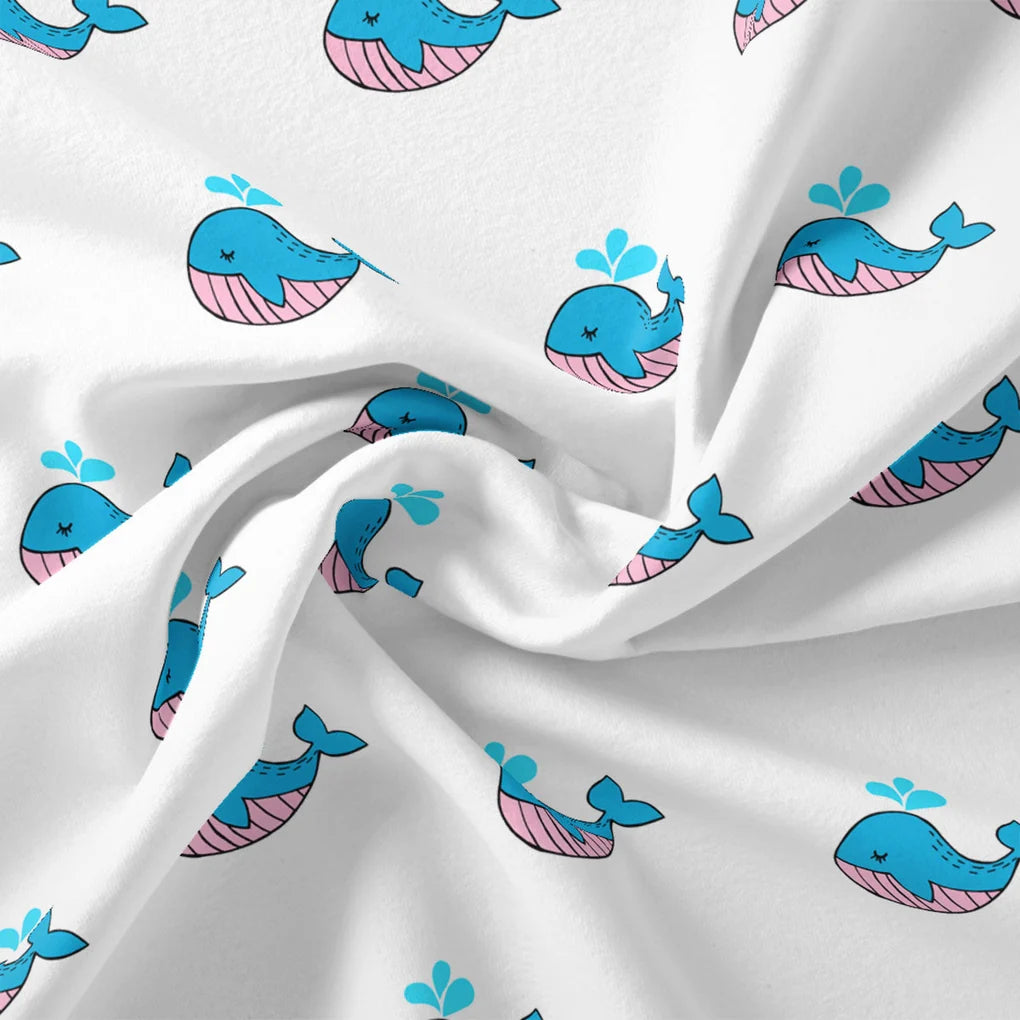 Blue and White Whale Print Muslin Fabric for Kids – whale3