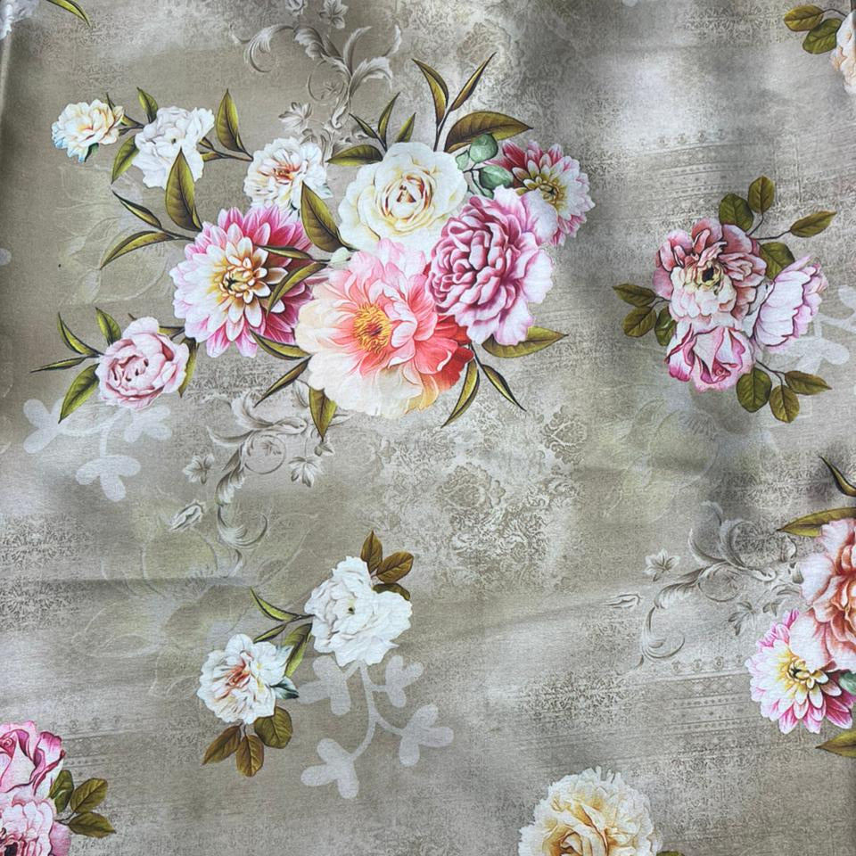 Metallic Vintage Botanical Floral Japan Satin Digital Printed Fabric