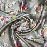 Metallic Vintage Botanical Floral Japan Satin Digital Printed Fabric