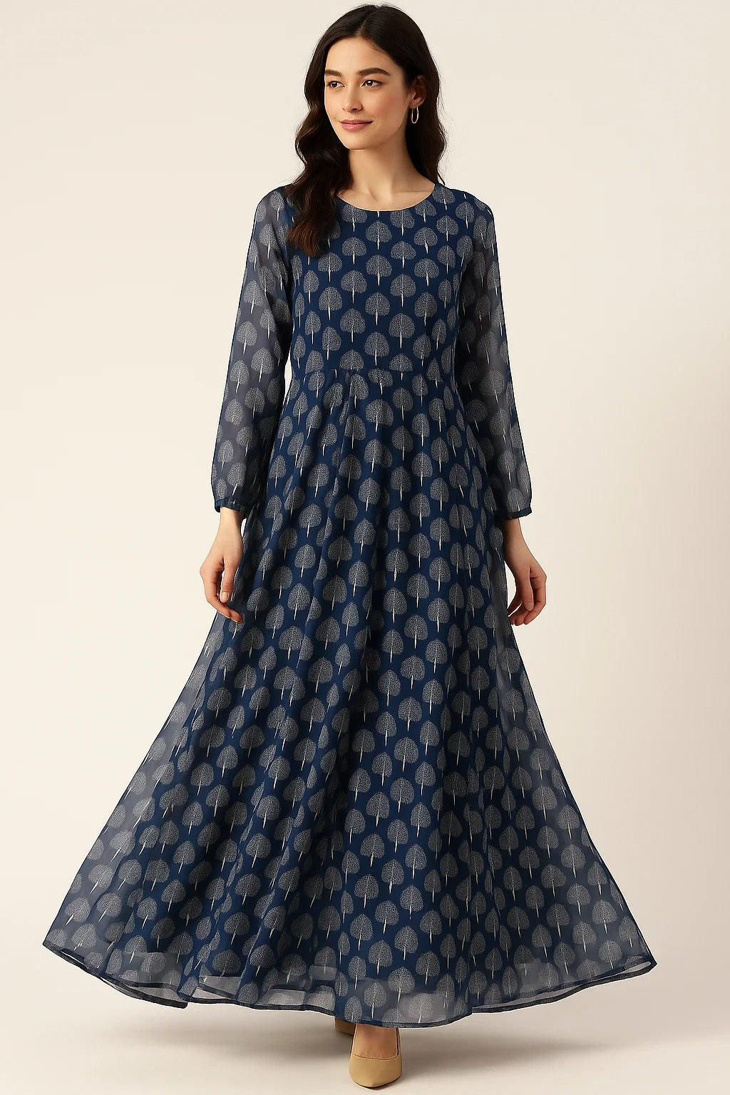 Stylized Mepal Leaf Motif Digital Printed Fabric - Pure Georgette