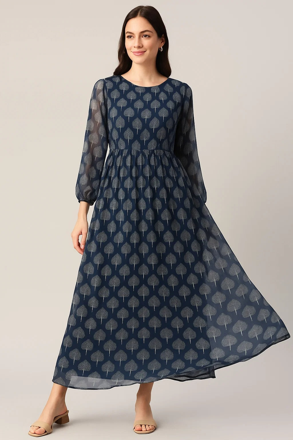 Stylized Mepal Leaf Motif Digital Printed Fabric - Pure Georgette