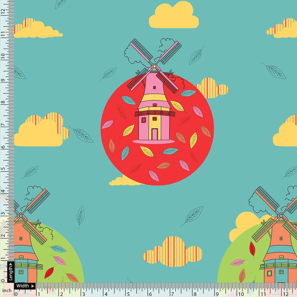 Blue and Red Windmill Print Muslin Fabric for Kids – windmill1