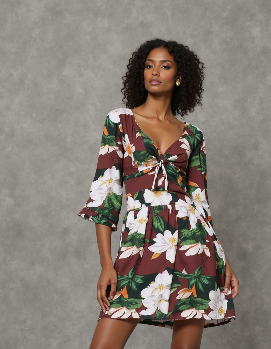 Floral Digital Printed Fabric in Brown - FAB VOGUE Studio