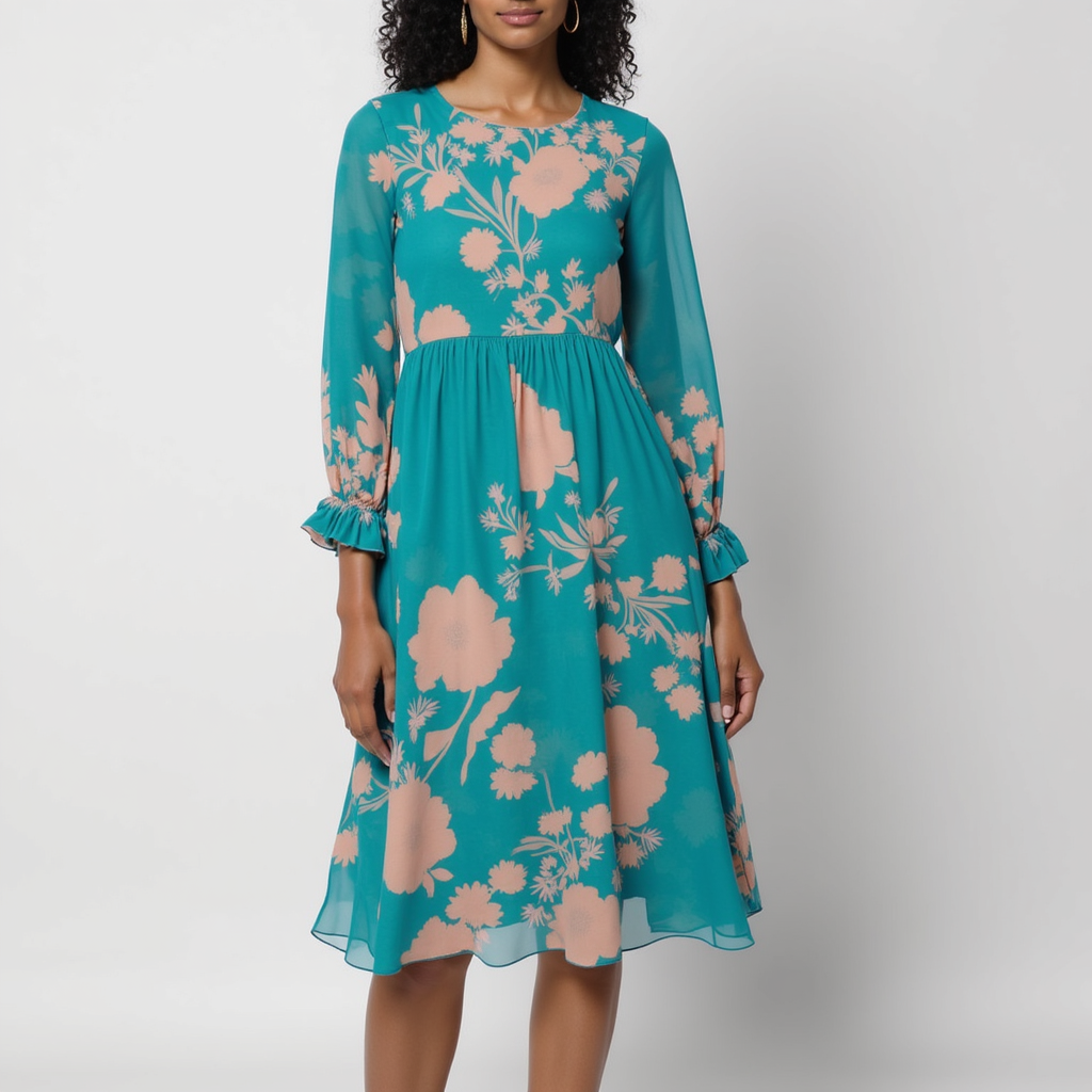 Rama Base Floral Flower Digital Printed Fabric - Pure Georgette