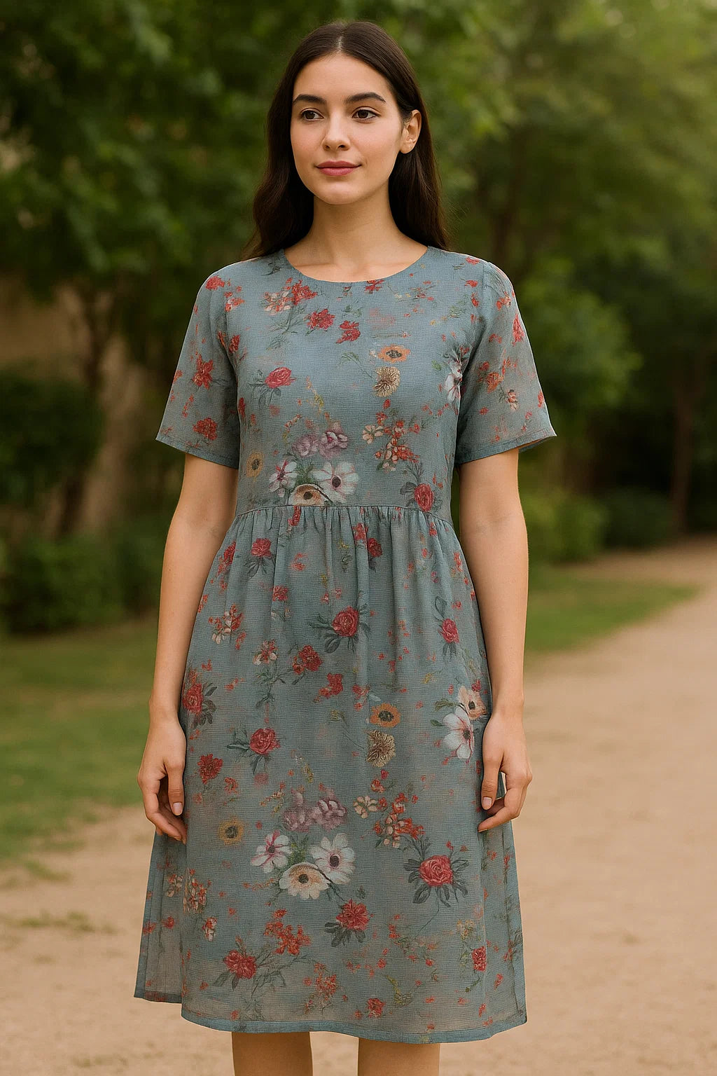 Kota Doria Fabric with Floral Print