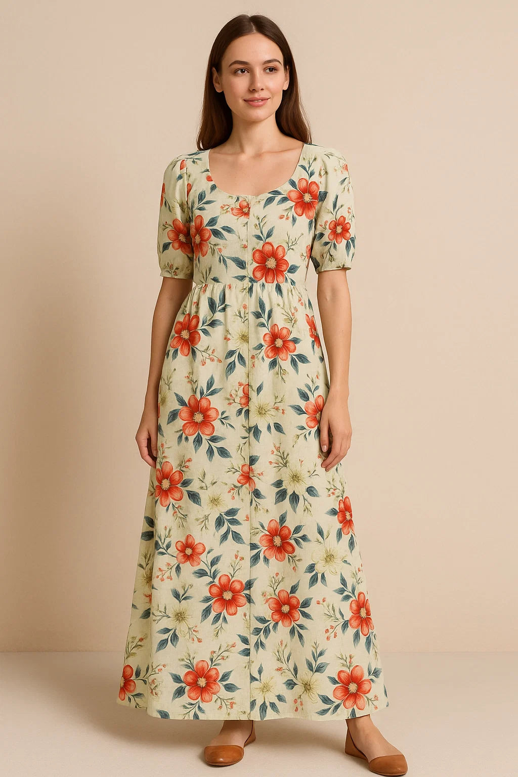 Red Floral Muslin Fabric