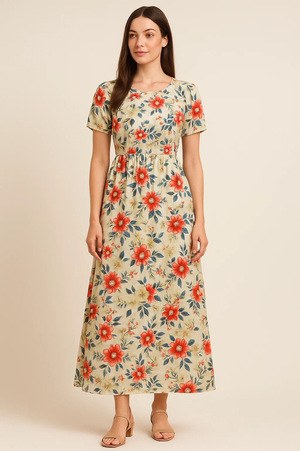 Red Floral Muslin Fabric