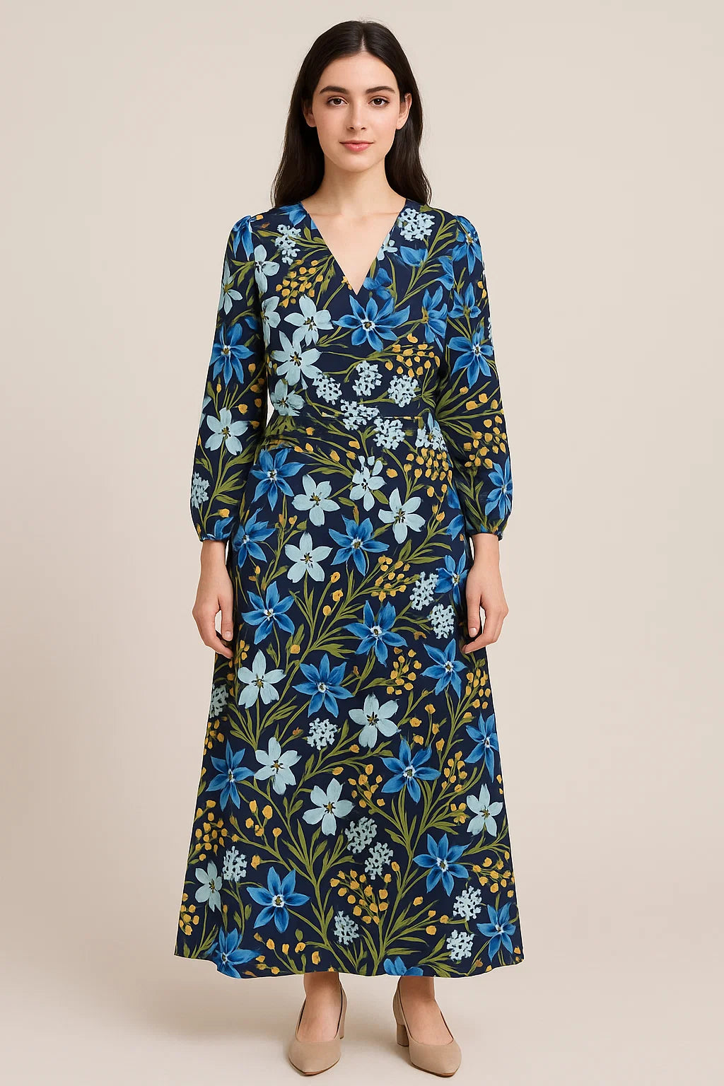 Blue Floral Muslin Fabric