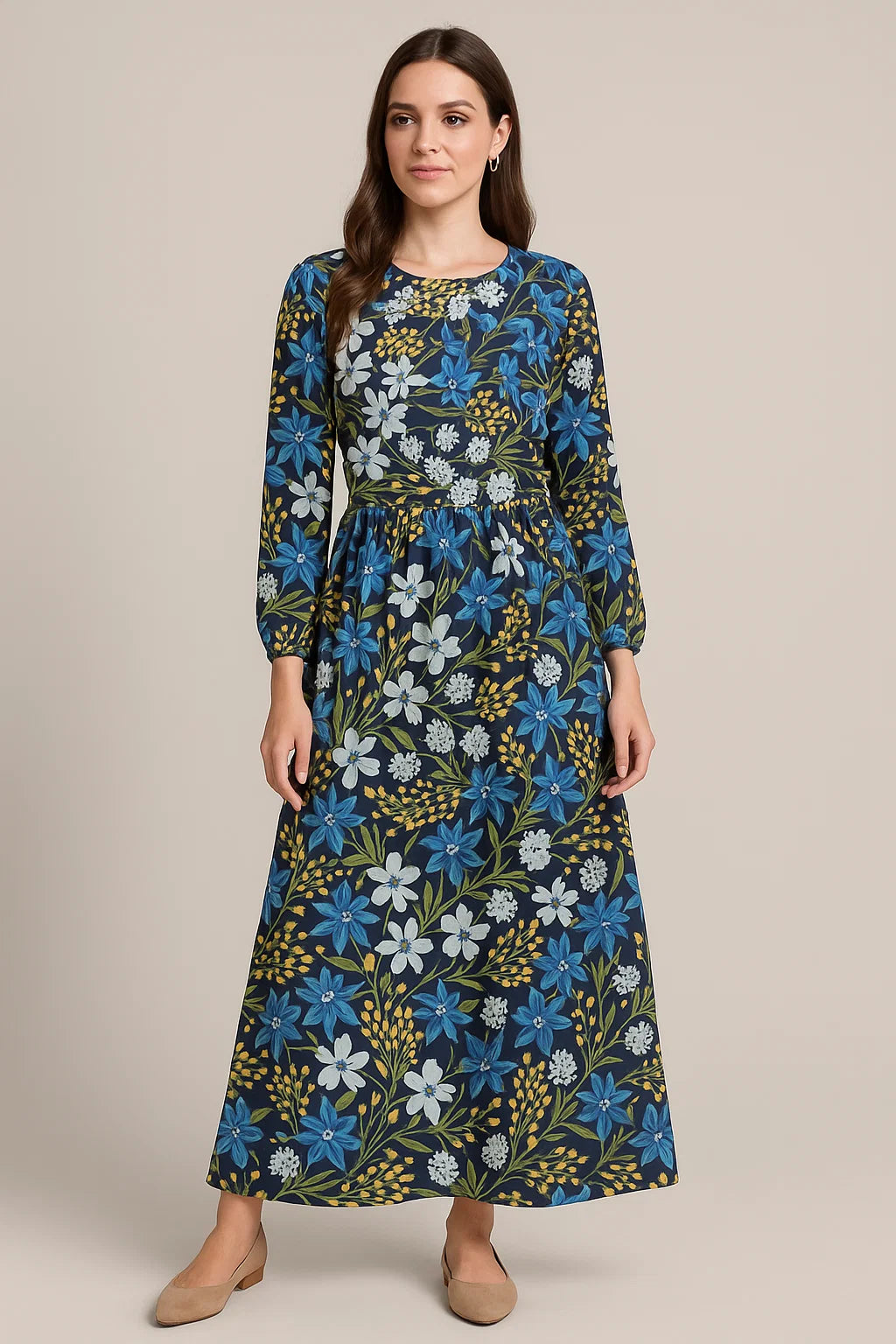 Blue Floral Muslin Fabric