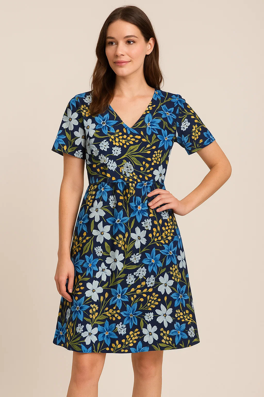 Blue Floral Muslin Fabric