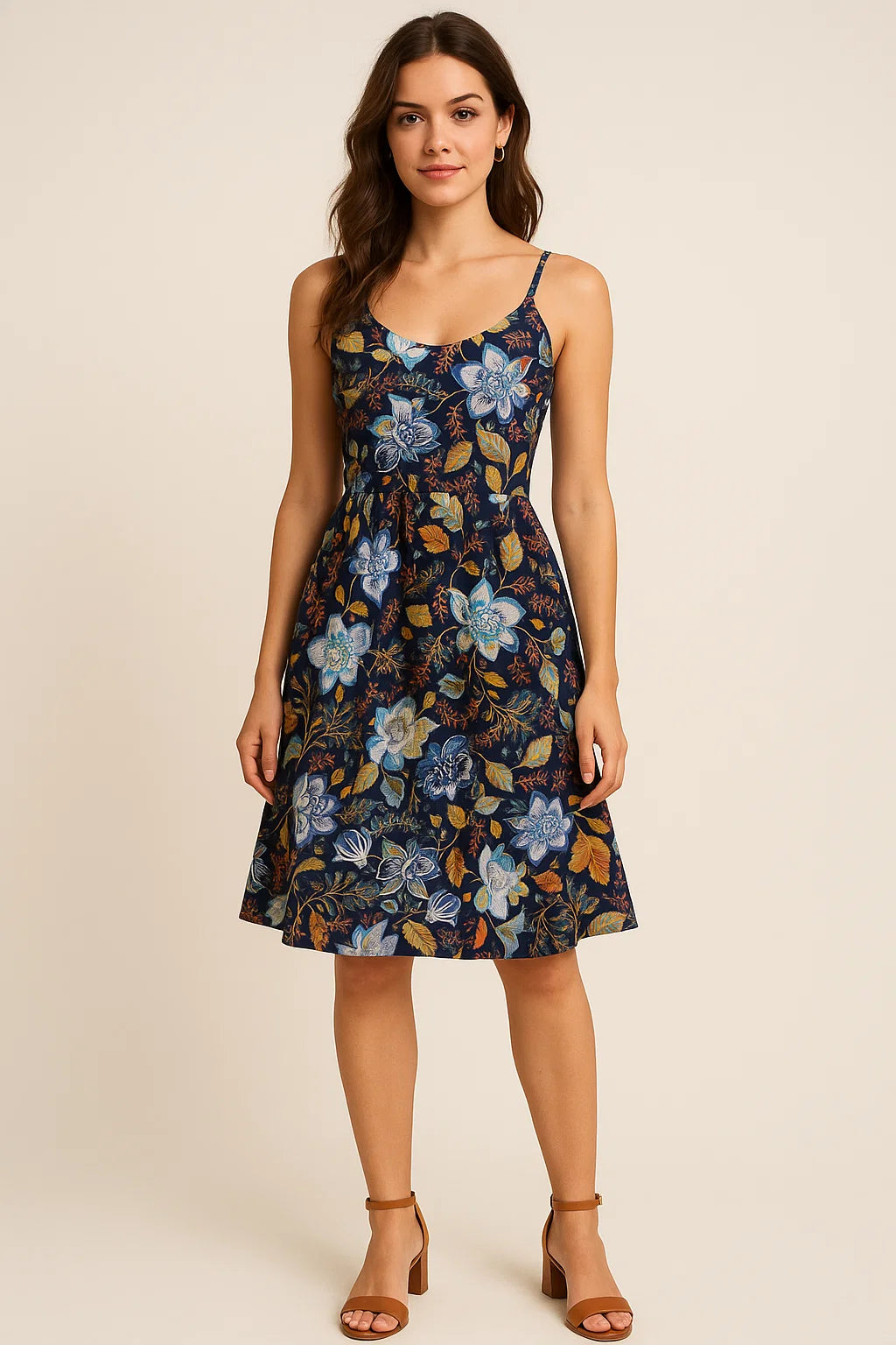 Black Muslin Fabric with Floral Print