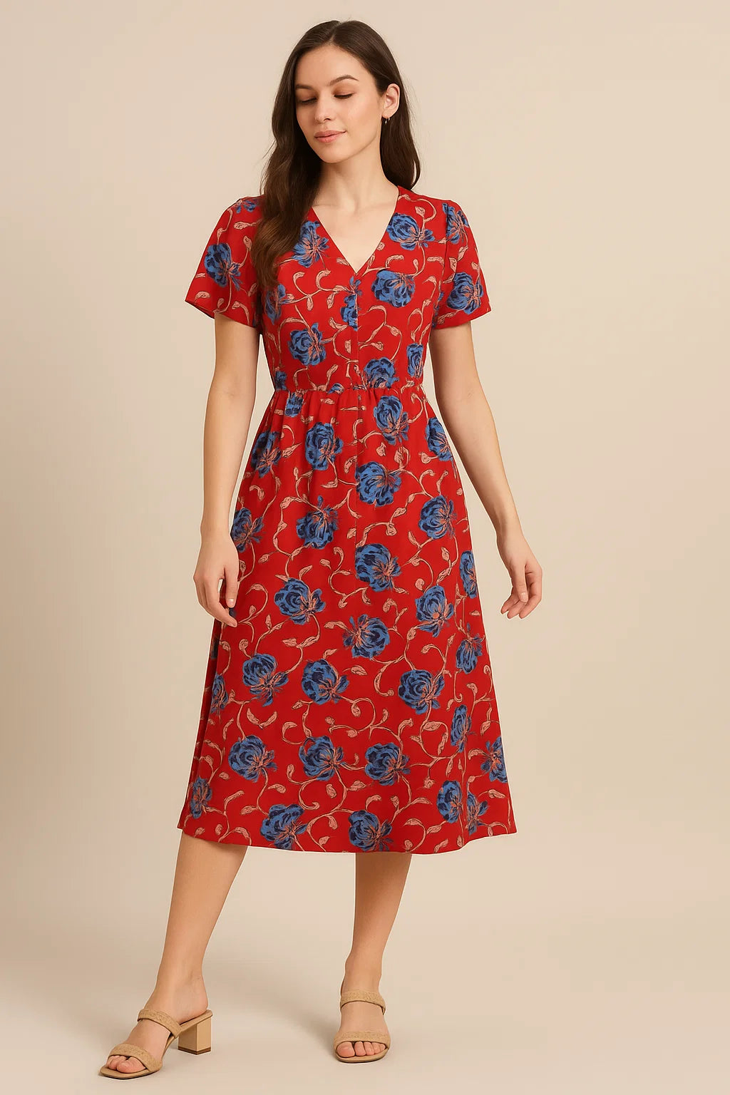 Blue Floral Print Muslin Fabric