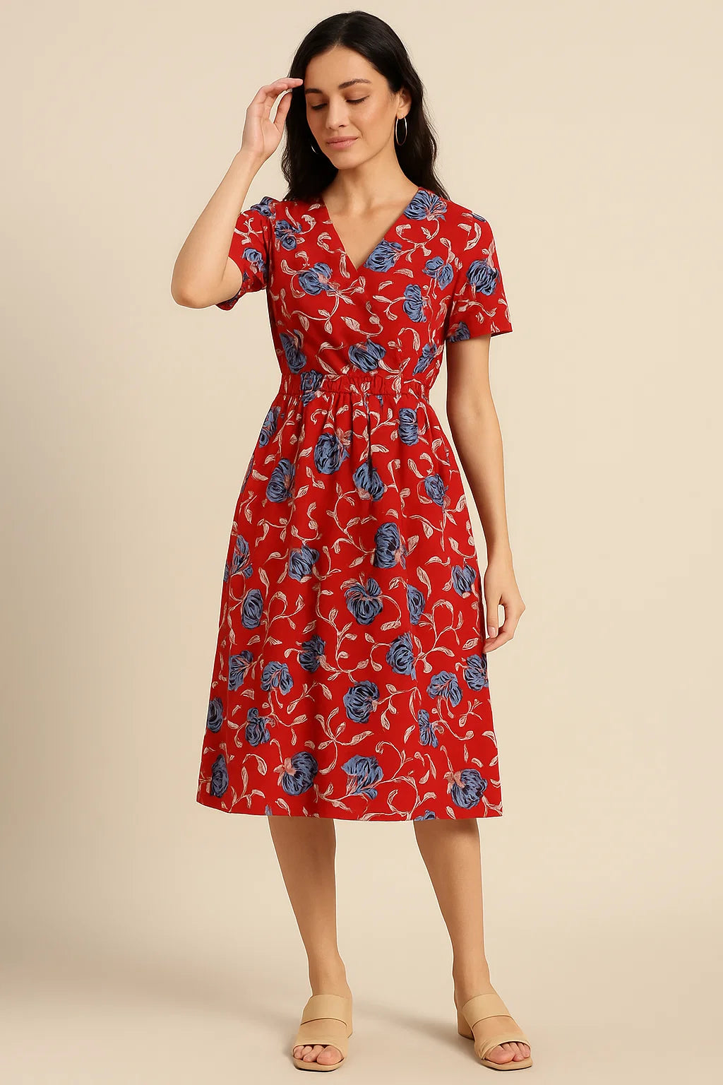 Blue Floral Print Muslin Fabric