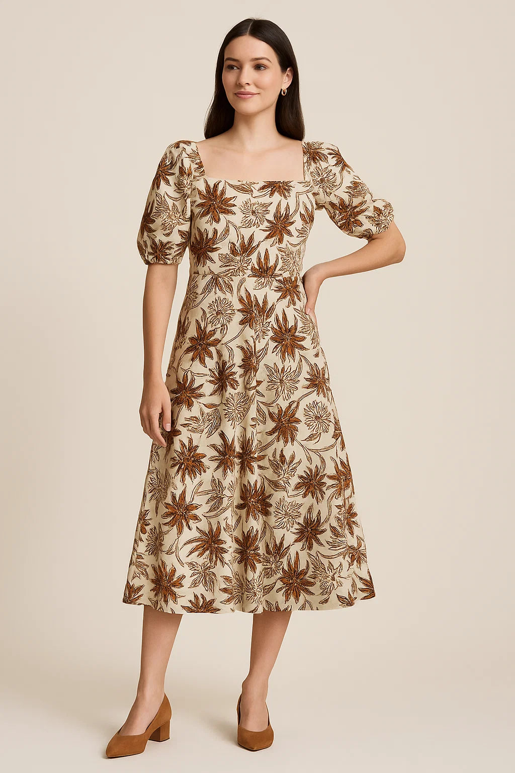 Hand Block Print Floral Muslin Fabric