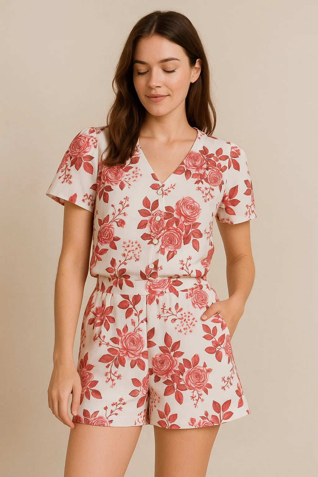 Red Roses Printed Muslin Fabric