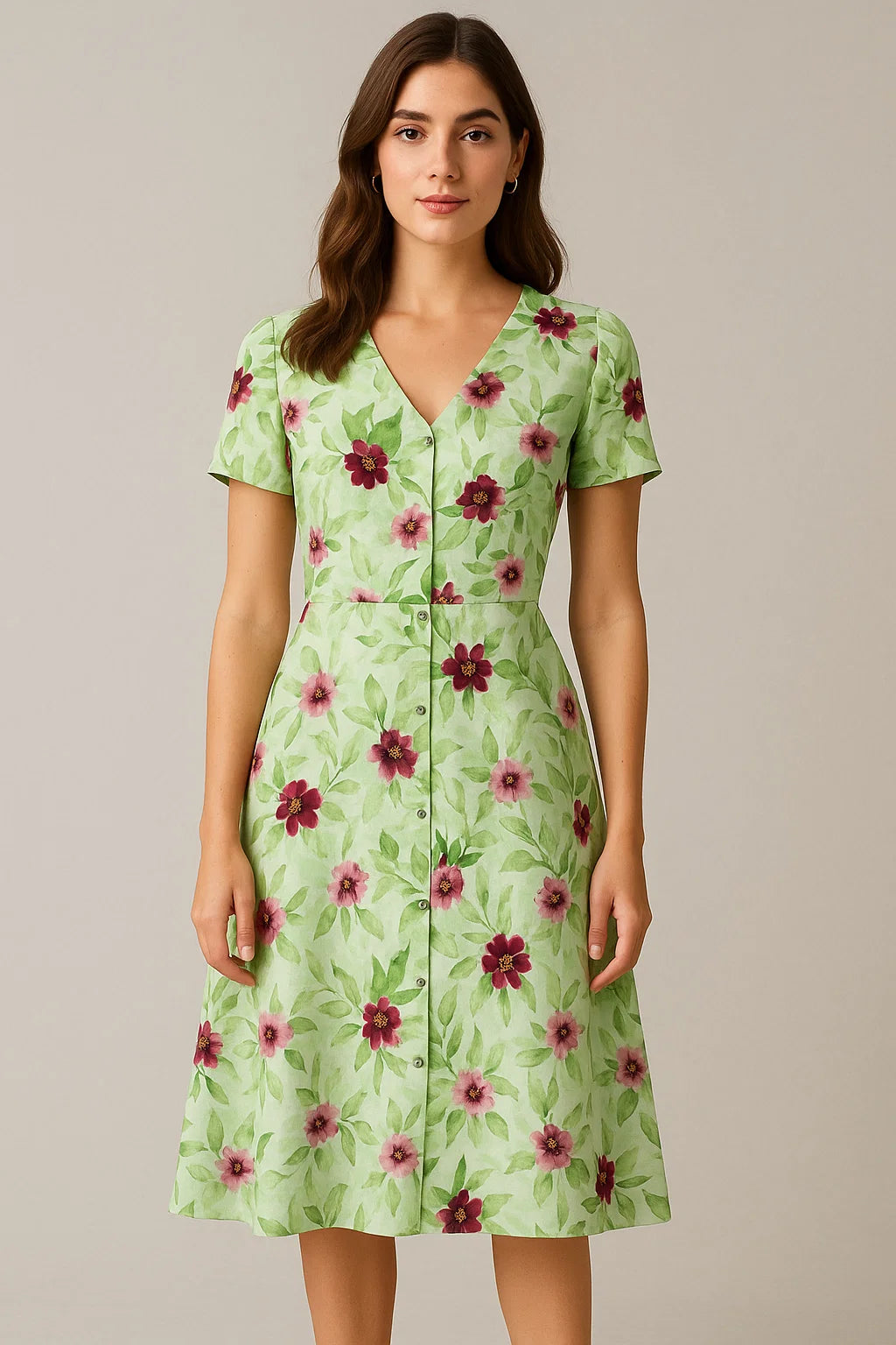 Linen Fabric with Pink and Purple Floral Print