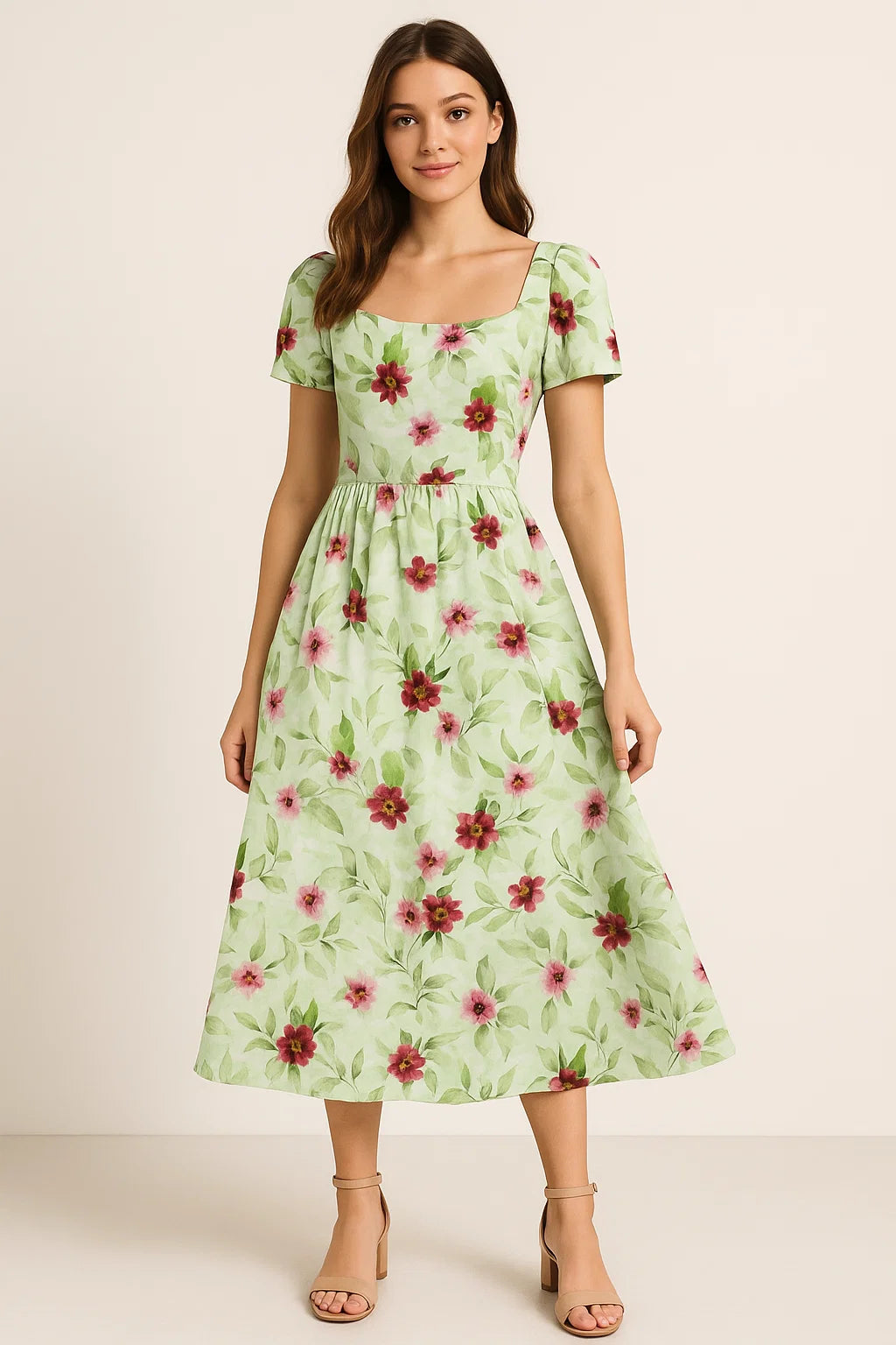 Linen Fabric with Pink and Purple Floral Print