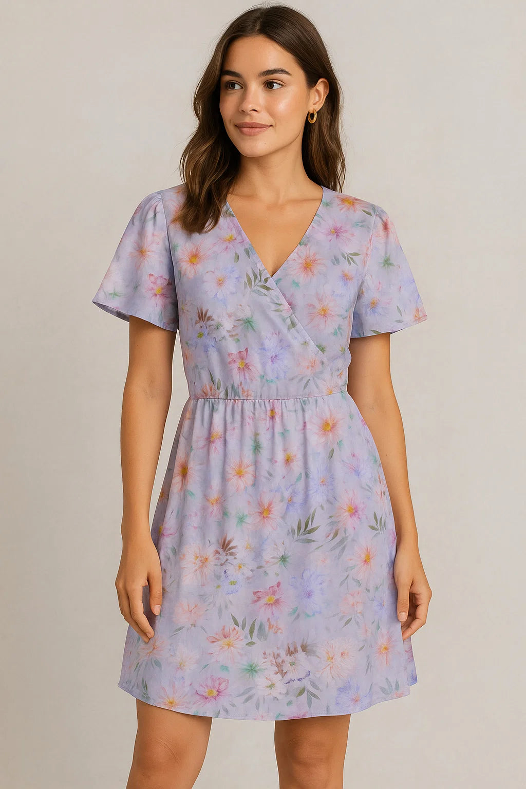 Linen Fabric with Pink and Purple Floral Print