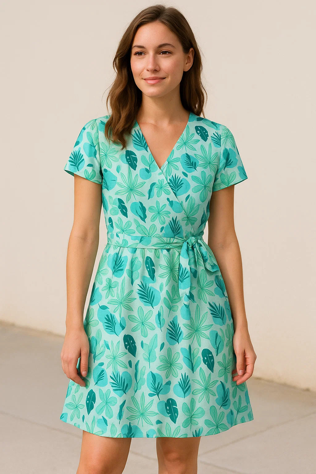 Linen Blend Fabric with Abstract Leaf Print