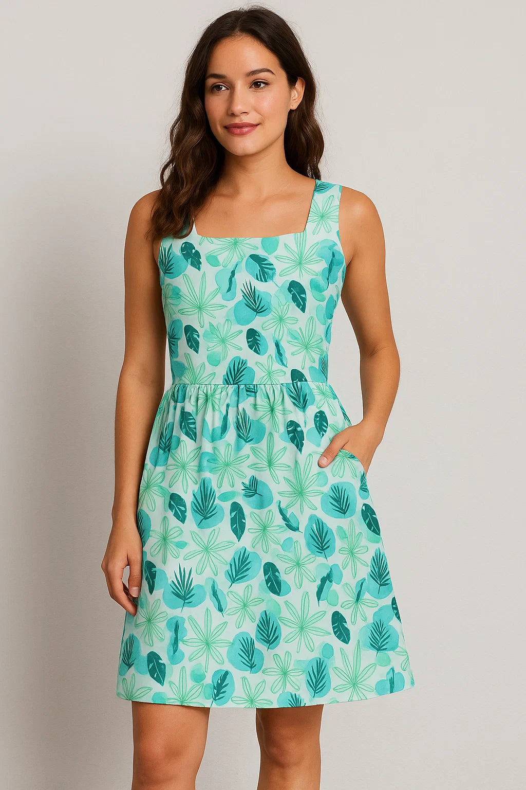 Linen Blend Fabric with Abstract Leaf Print