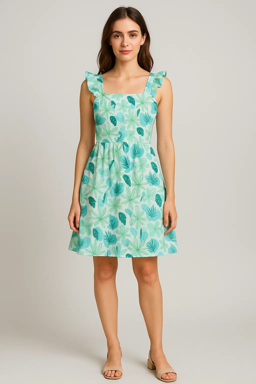 Linen Blend Fabric with Abstract Leaf Print