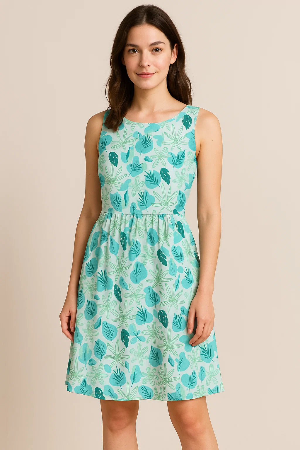 Linen Blend Fabric with Abstract Leaf Print