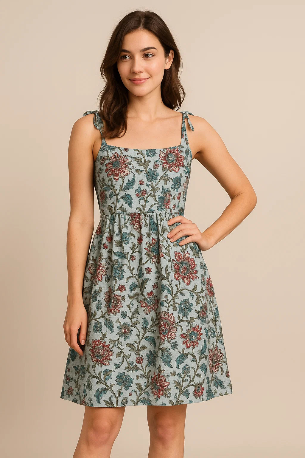 Linen Fabric with Floral Print