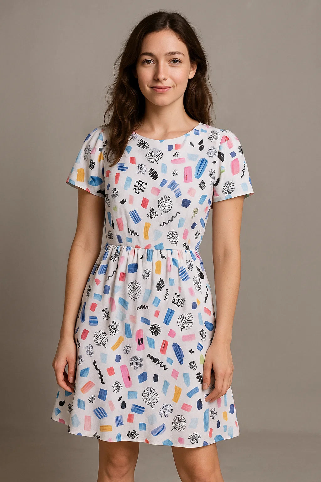 Quirky Hand Drawn Abstract Print Linen Fabric