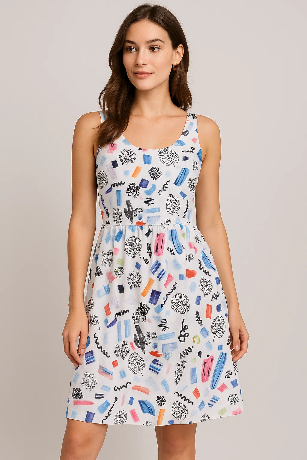 Quirky Hand Drawn Abstract Print Linen Fabric