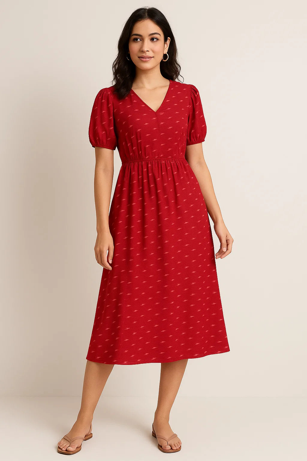 Red Polka Motif Digital Printed Fabric - Weightless