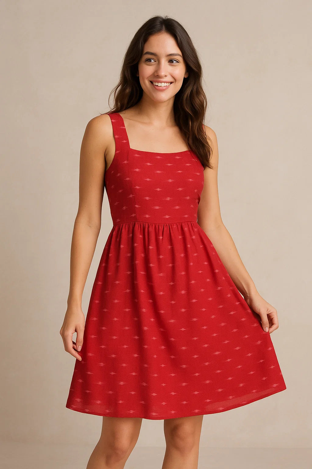 Red Polka Motif Digital Printed Fabric - Weightless