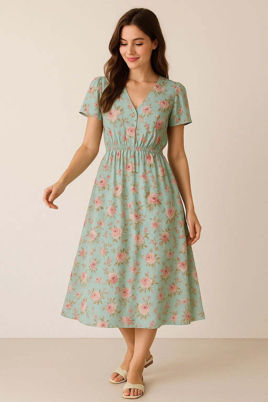 Teal Flower Weightless Printed Fabric