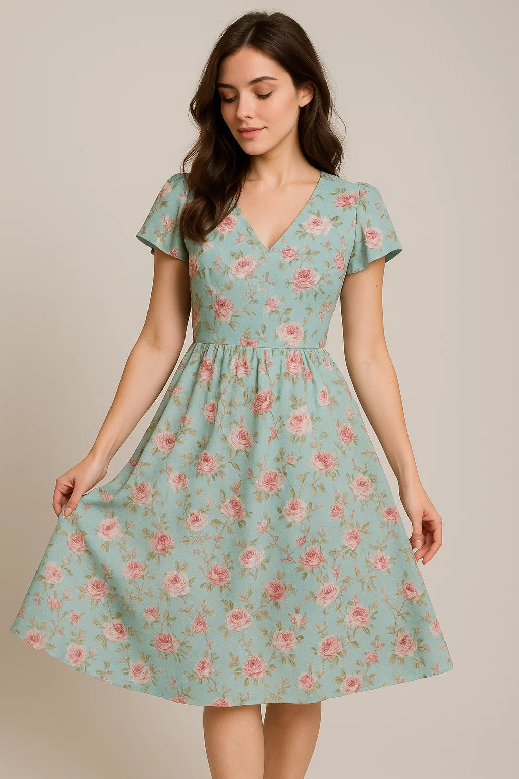 Teal Flower Weightless Printed Fabric