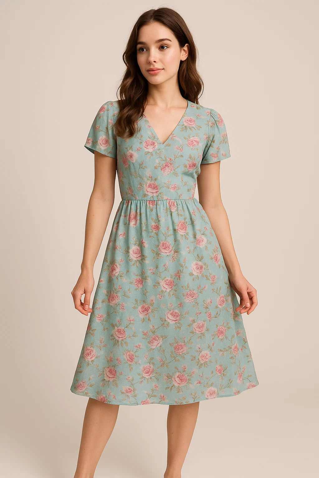 Teal Flower Weightless Printed Fabric