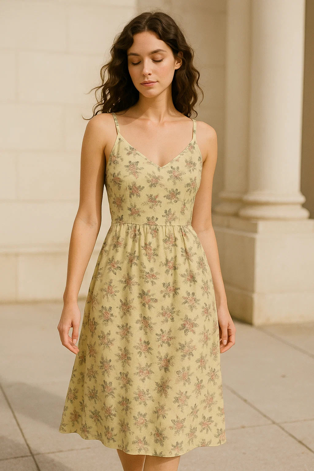 Light Tan Flower Weightless Printed Fabric