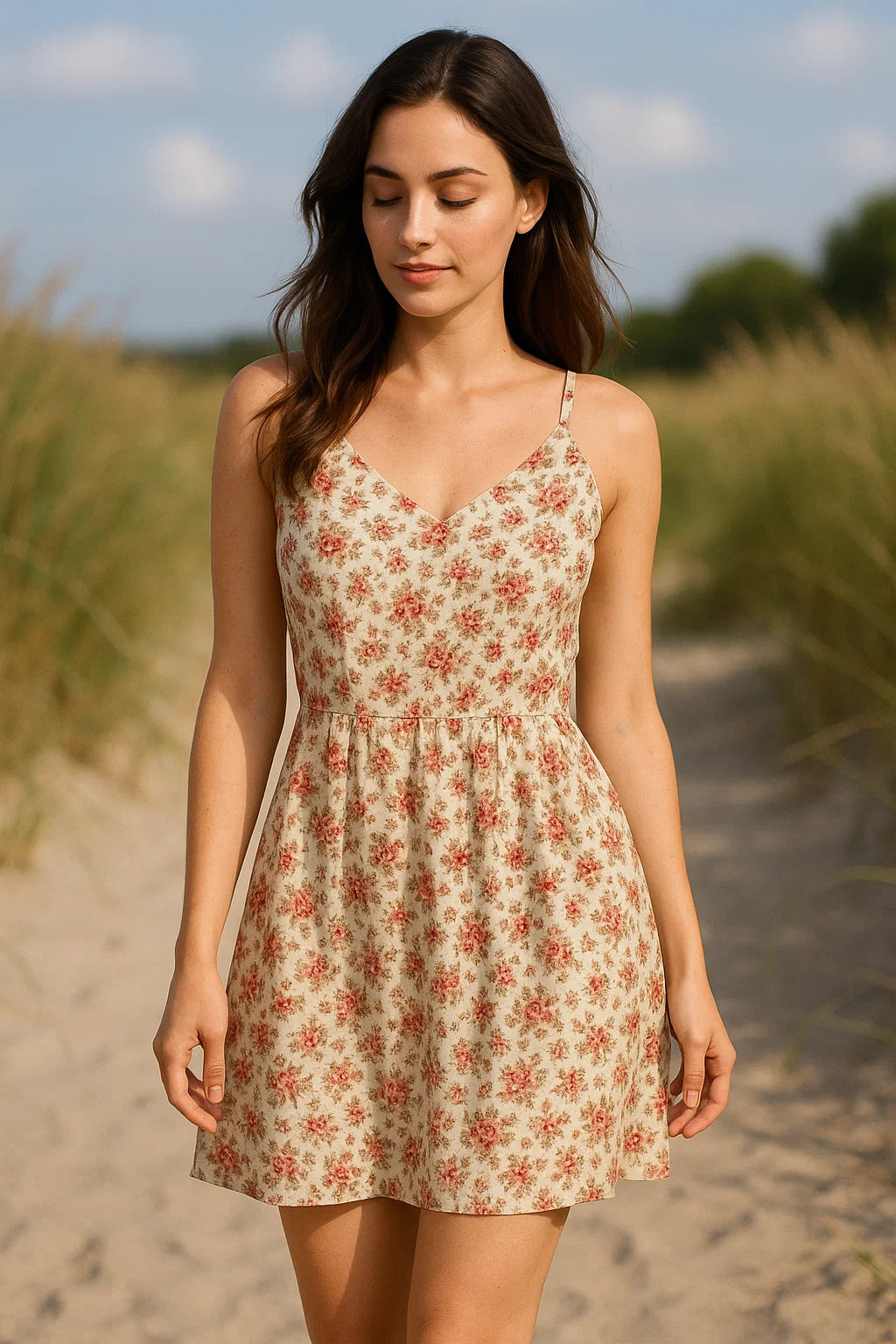 Cream Flower Weightless Printed Fabric