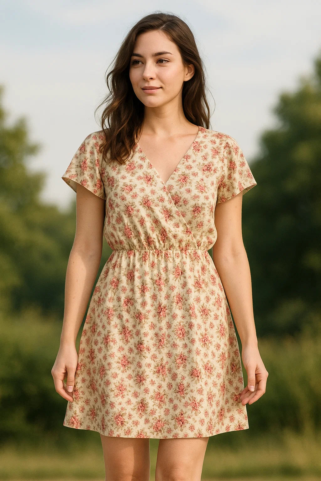 Cream Flower Weightless Printed Fabric