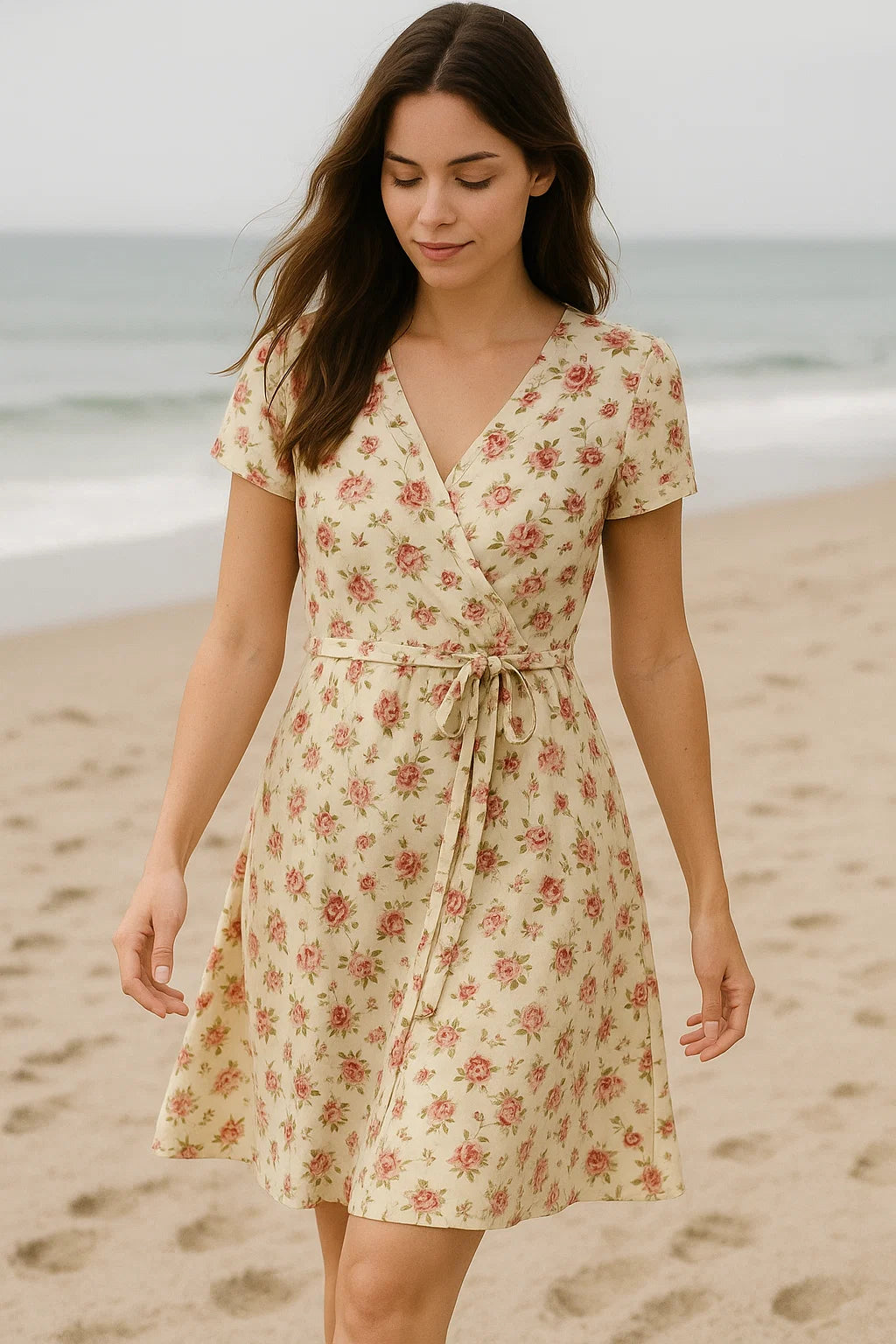 Cream Flower Weightless Printed Fabric