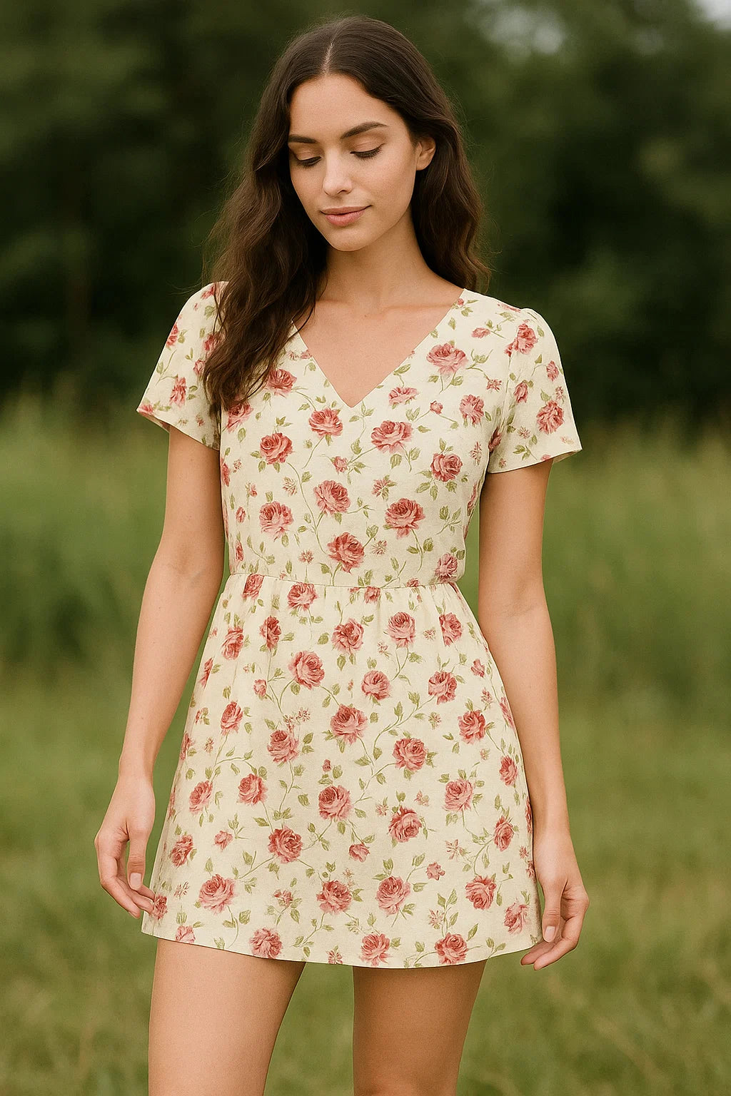 Cream Flower Weightless Printed Fabric