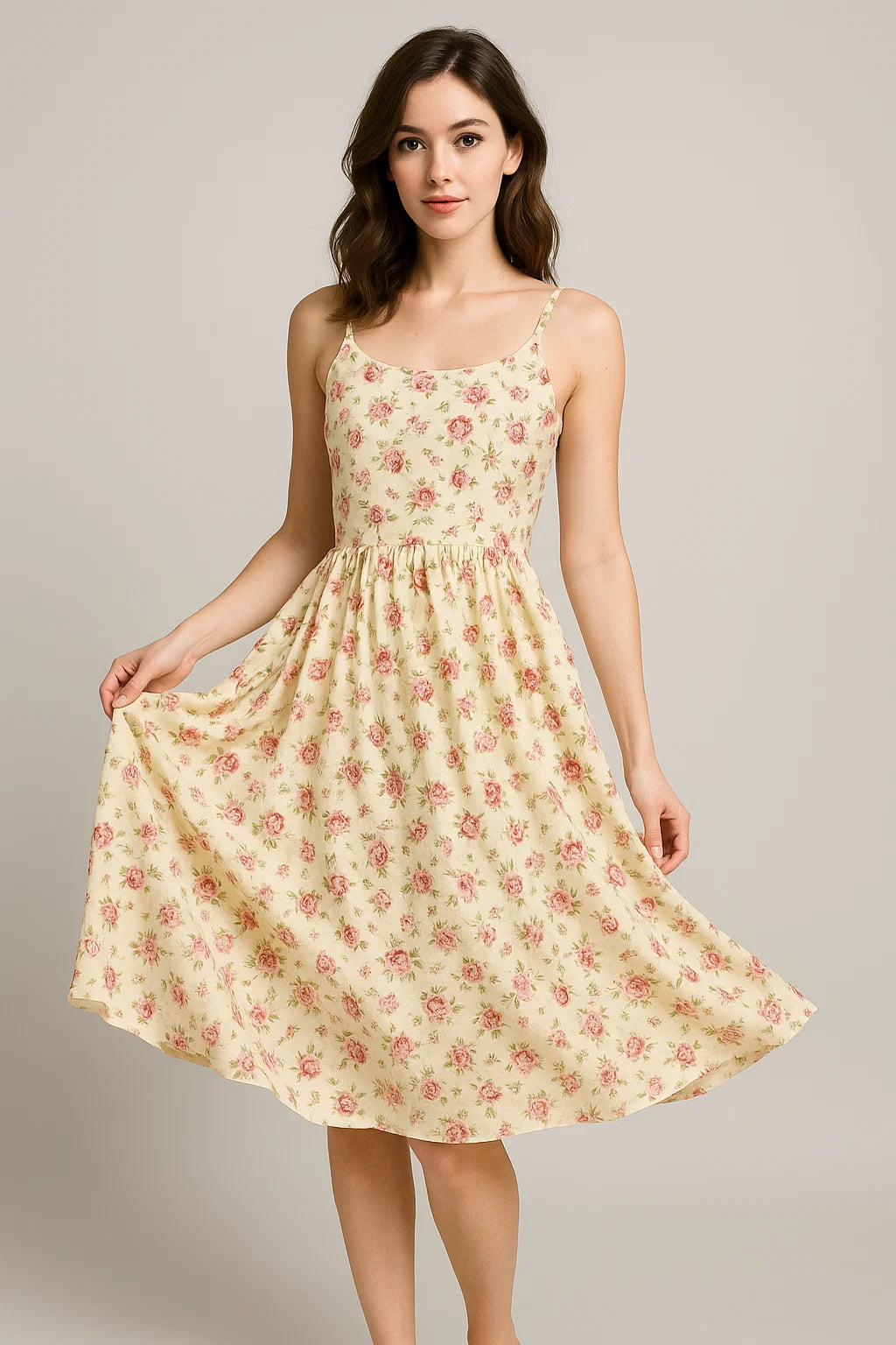 Cream Flower Weightless Printed Fabric