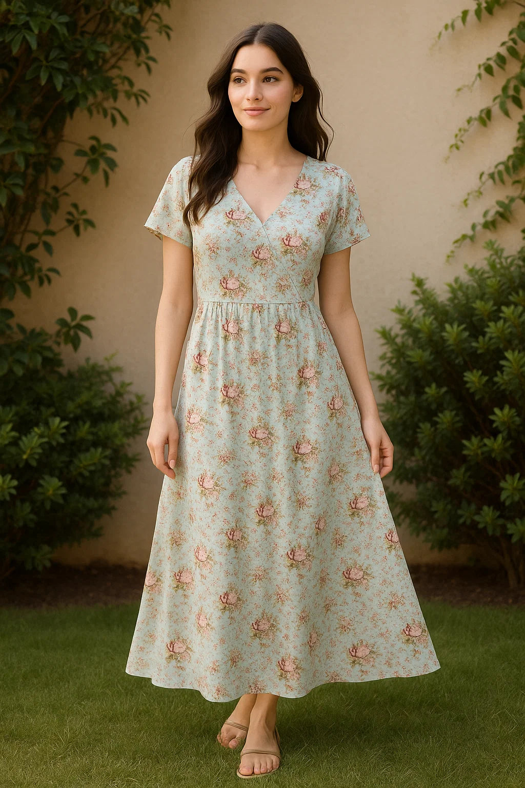 Light Mint Flower Weightless Printed Fabric