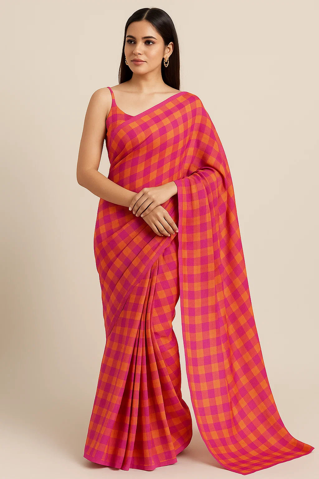 Orange Buffalo Check Weightless Printed Fabric