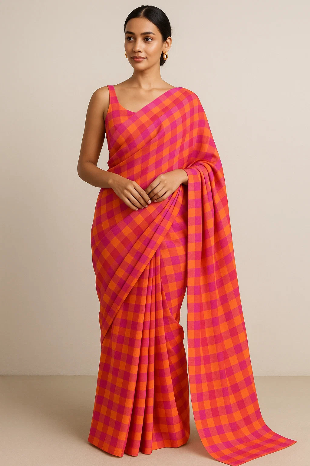 Orange Buffalo Check Weightless Printed Fabric