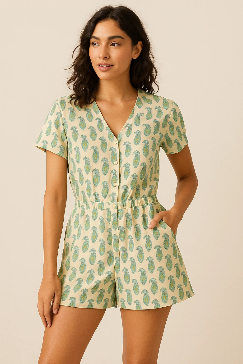 Cream Paisley Weightless Printed Fabric