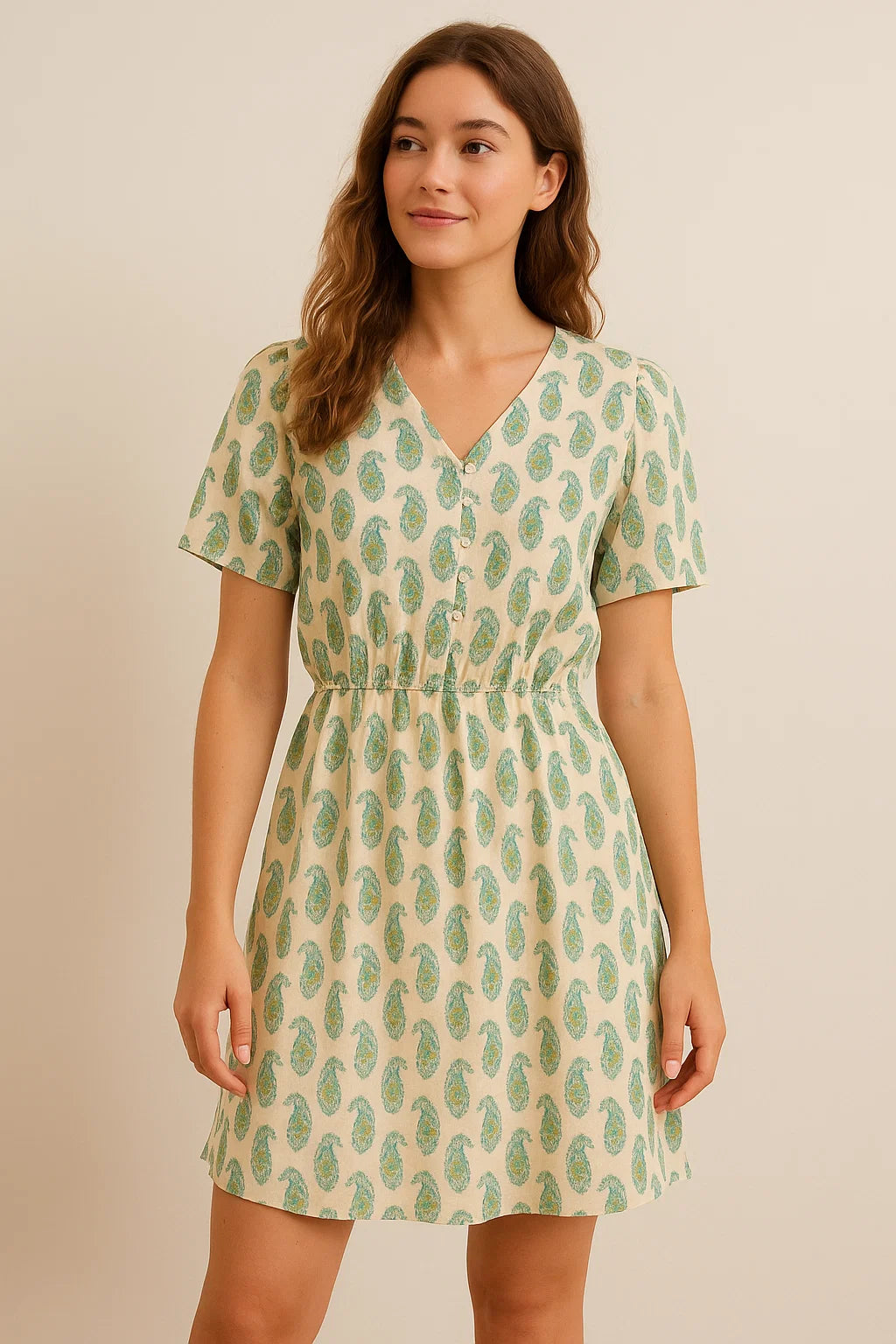 Cream Paisley Weightless Printed Fabric